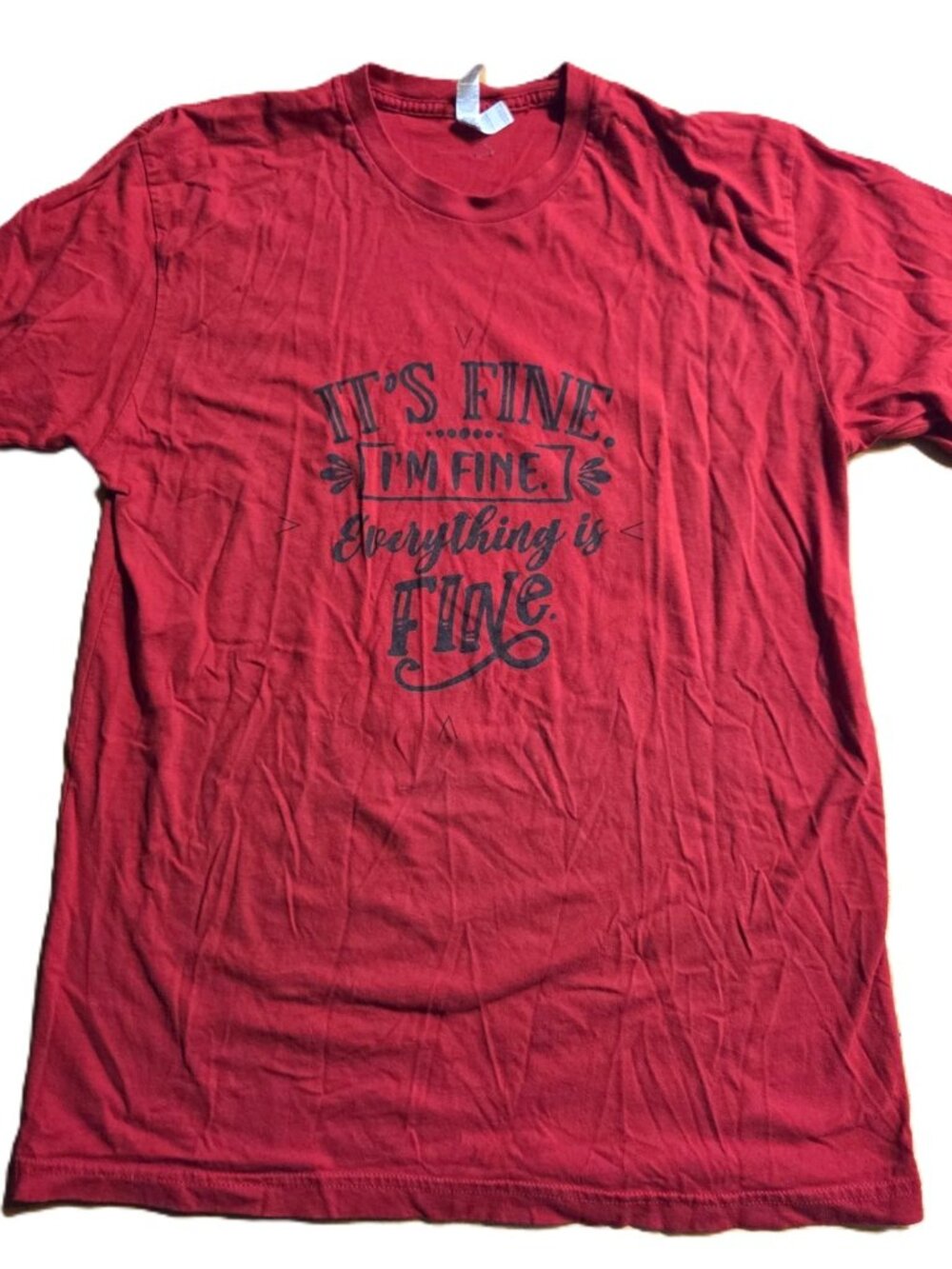 American Apparel Red "It's Fine. I'm Fine." Graphic Tee Shirt - Size L